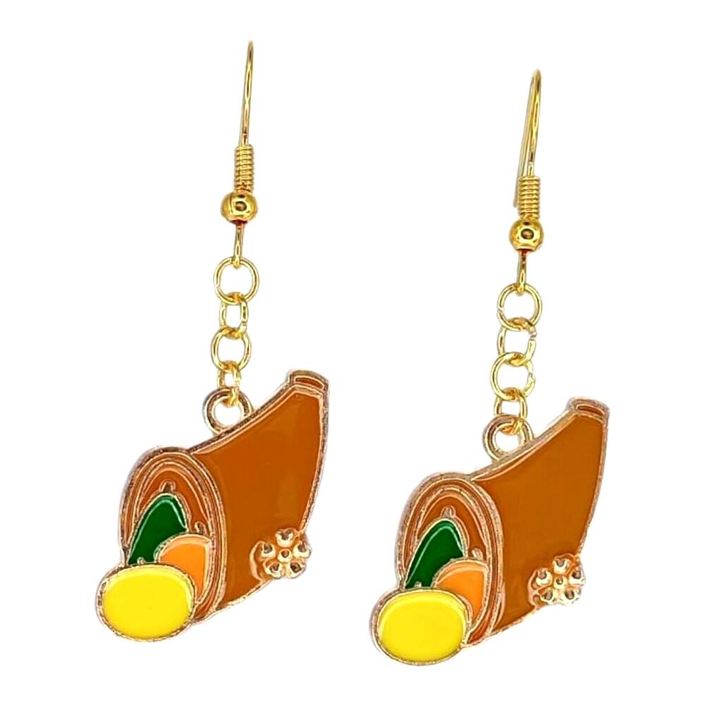 Cornucopia Earrings Fashion Jewelry Dangle Earrings Thanksgiving Fall Holiday